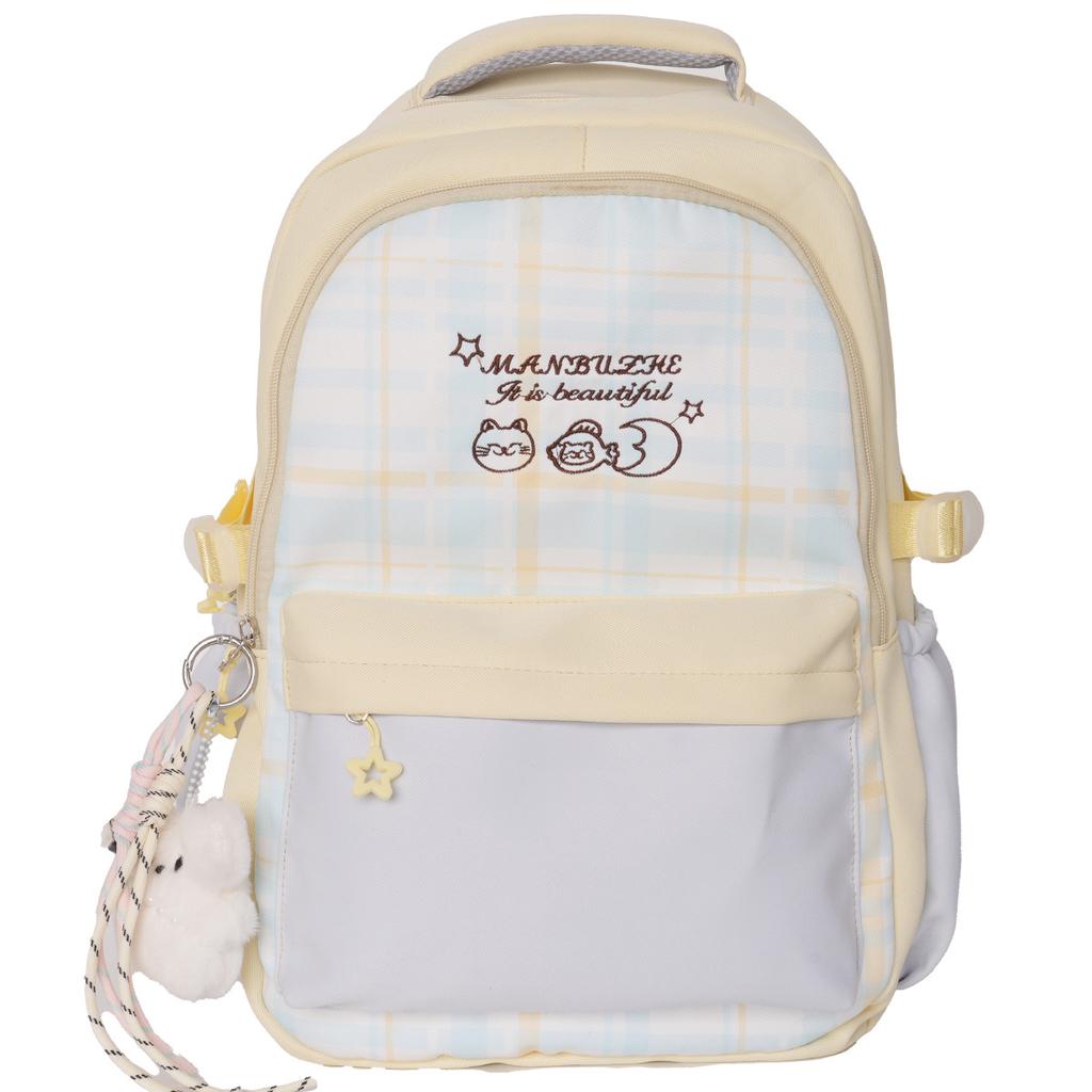 Schoolbag Korean ins cute Mori plaid contrasting backpack high value sweet middle and high school students multi-compartment backpack