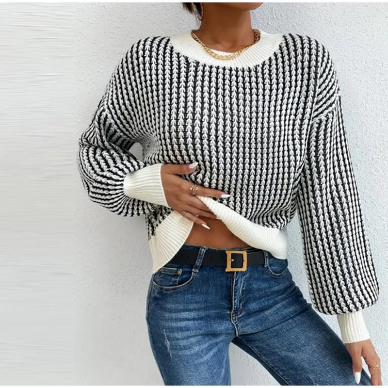 Women's Pullover Casual Plaid Thickened Round Neck Loose Ladies Knitwear Spring Autumn