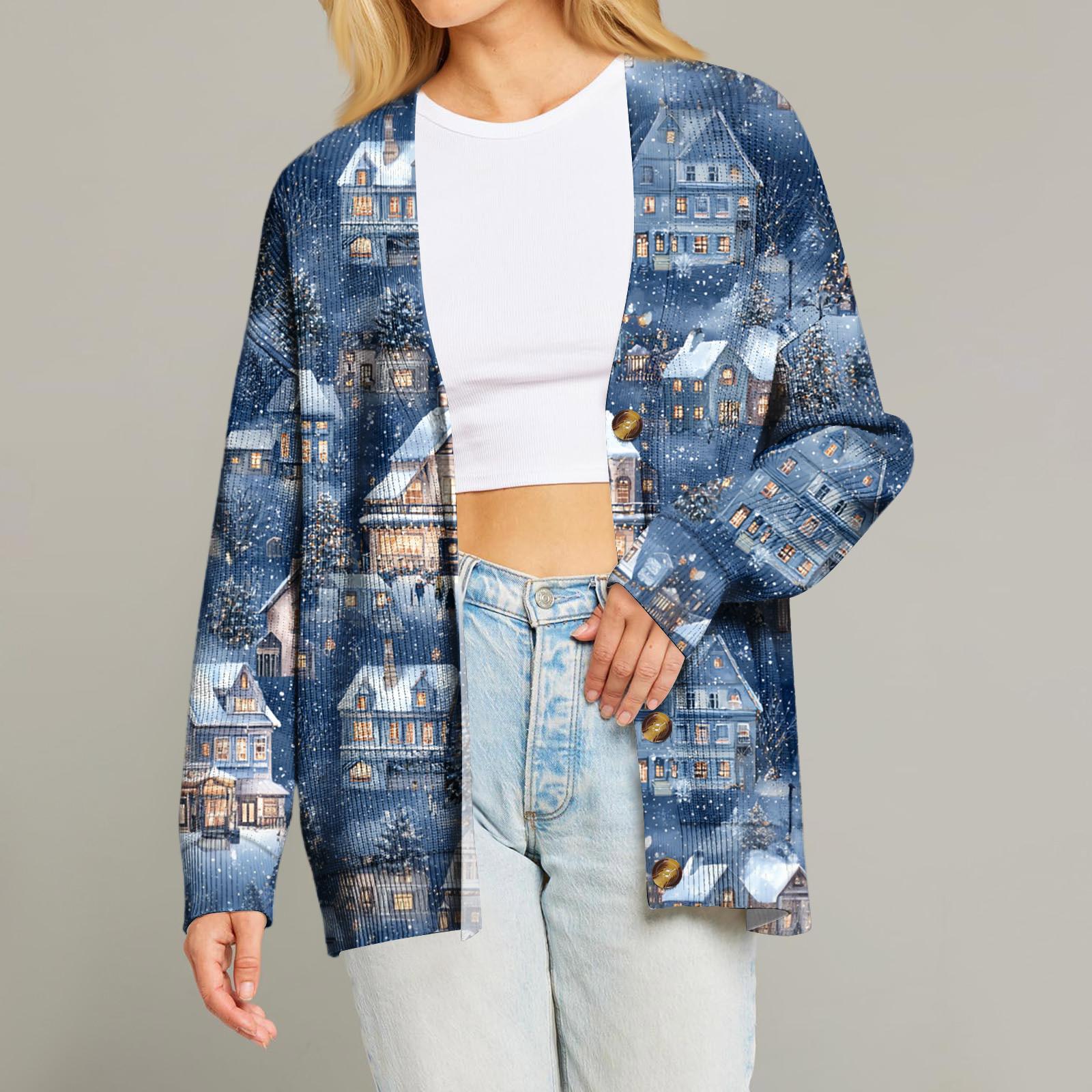 

Женский модный кардиган с длинным рукавом, принтом, V-образным вырезом, на пуговицах, свободного кроя XXL