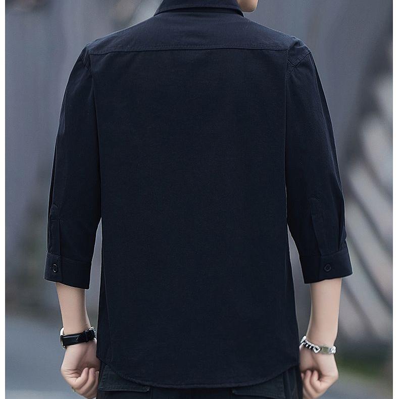 Ανοιξιάτικο και φθινόπωρο Ανδρικό πουκάμισο μονόχρωμο μακρυμάνικο μονόχρωμο πουκάμισο πόλο με λαιμόκοψη Business Casual Fit Top