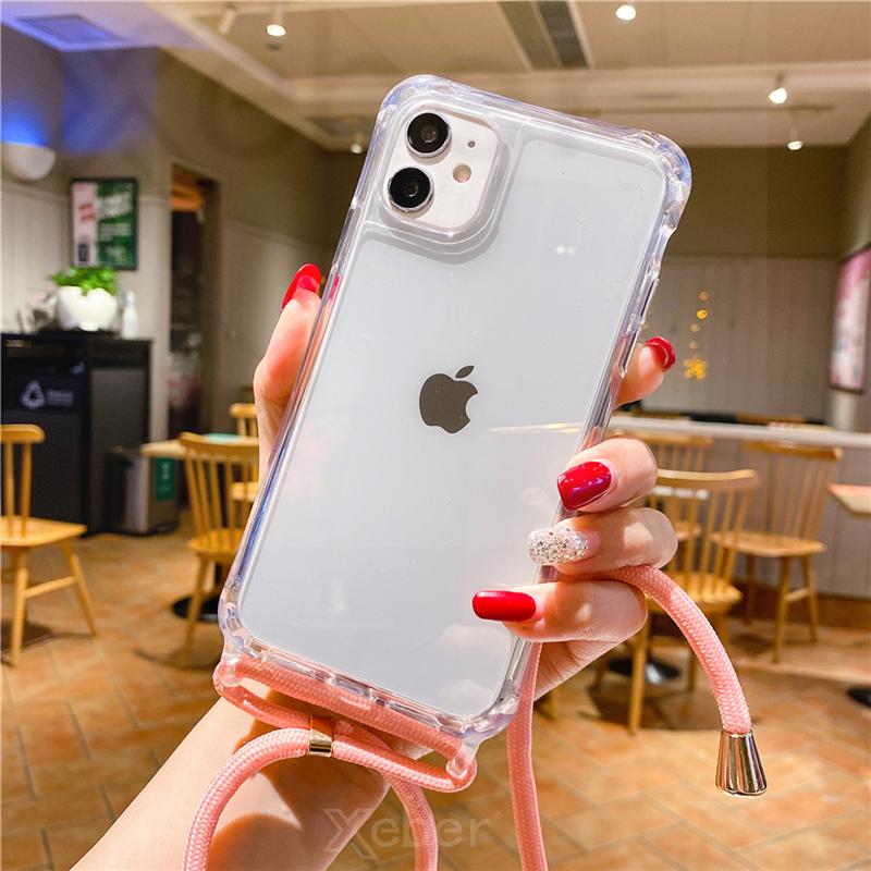 Crossbody Necklace Lanyard Transparent Phone Case For iPhone 17 16 15 14 11 12 13 Pro Max XS XR 8 Plus Cord Rope Acrylic Cover
