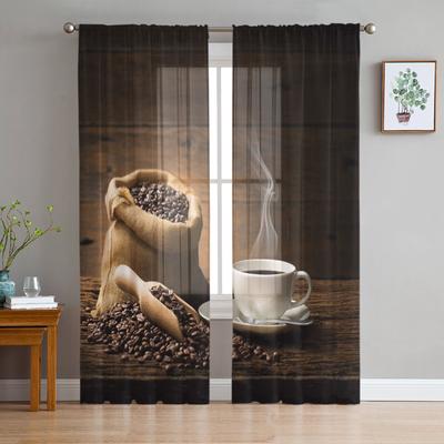 Coffee Cup Coffee Beans Modern Curtain For Living Room Transparent Tulle Curtains Window Sheer For The Bedroom Accessories Decor