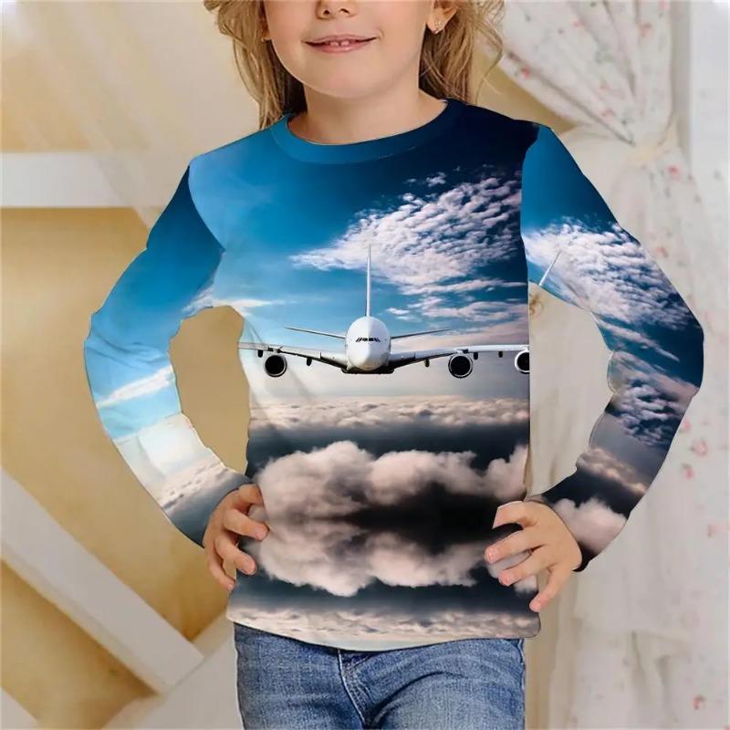 Long Sleeve T-Shirts Summer Aircraft 3D Printed T Shirt Fashion Kids Casual Boy Girl O-Neck Tshirt Children's Tees Tops Clothing