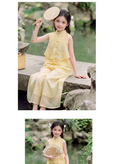 Girls' Summer 2026 Hanfu Tang Suit - New Ancient Chinese Style Set for Little Girls