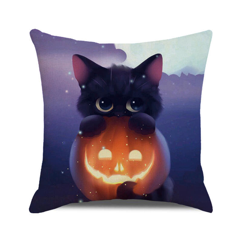 Halloween! Watercolor pumpkin black cat Digital printing short plush pillow covers for car sofa office cushion cover home goods