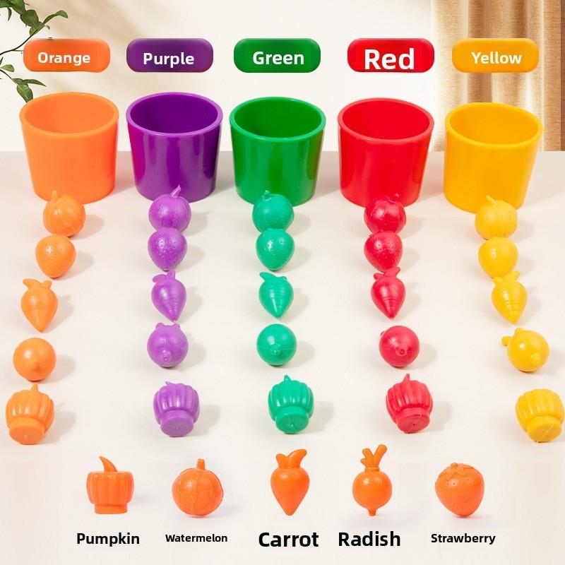 Recognition Wooden Color Fruit Vegetable Sorting Cup Educational Children Toy