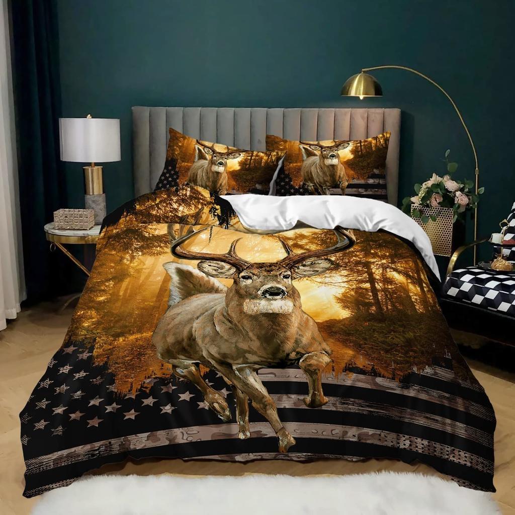 Wild Deer Comforter Sets For Kids Teens,American Flag Camo Bedding Sets Full Size Comforter Sets With 1 Comforter 2 Pillowcase