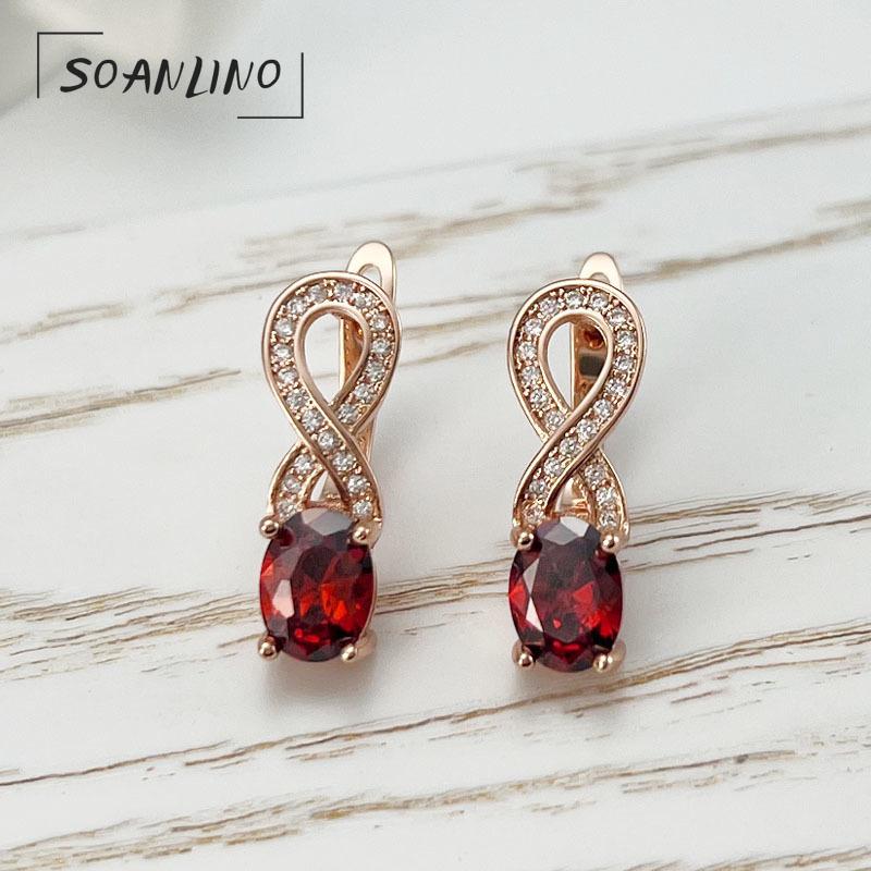 

SOANLINO Стильные серьги с красным цирконом