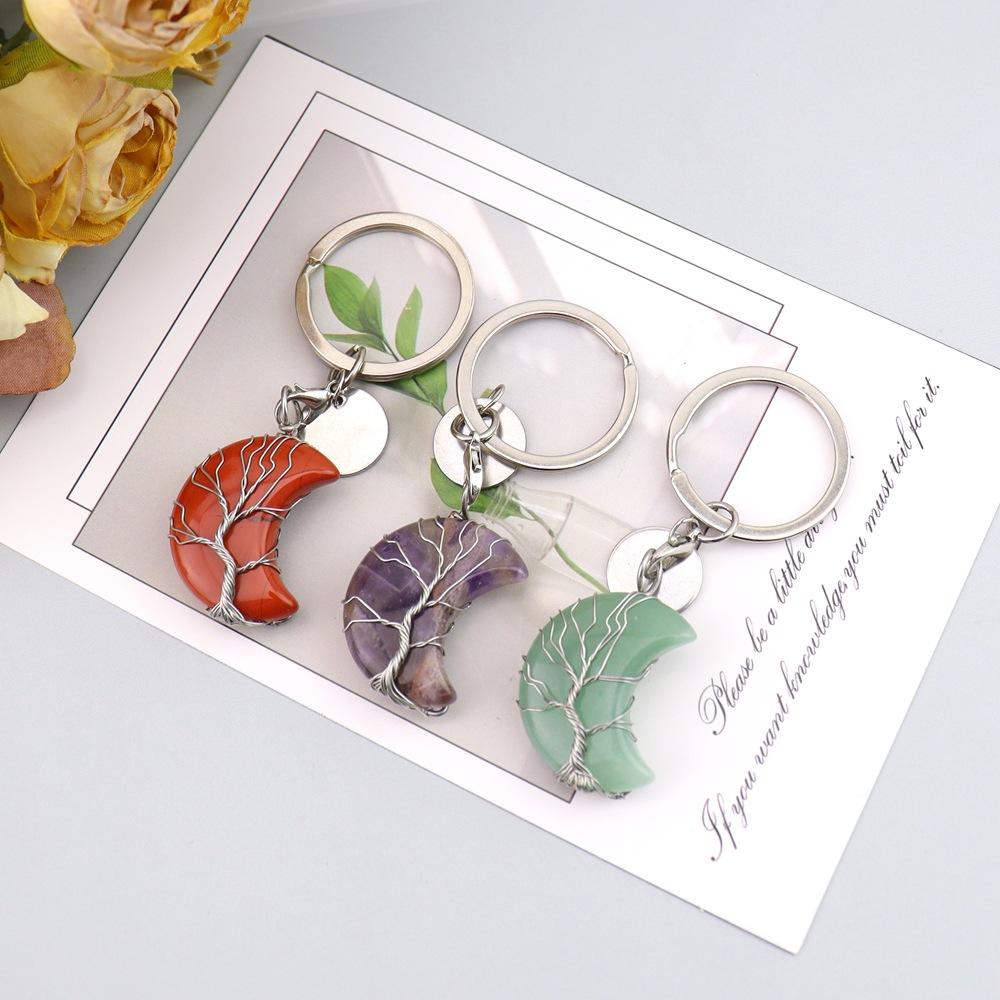 Natural Stone Moon Keychain Keychain, Bag Pendant, Moon Keyring Pendant.