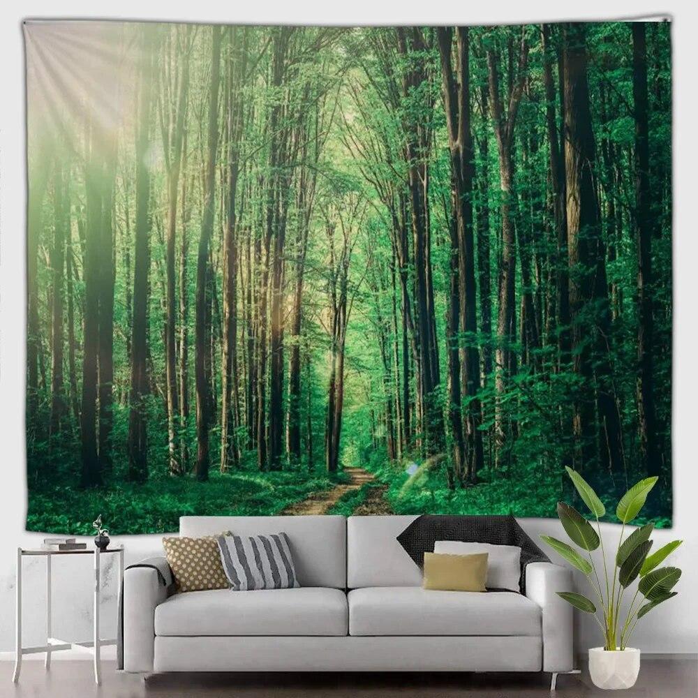 Gobelin leśny wodospad krajobraz zewnętrzny piękny las obraz olejny wiszący na ścianie dekoracyjny koc sztuka salon mural