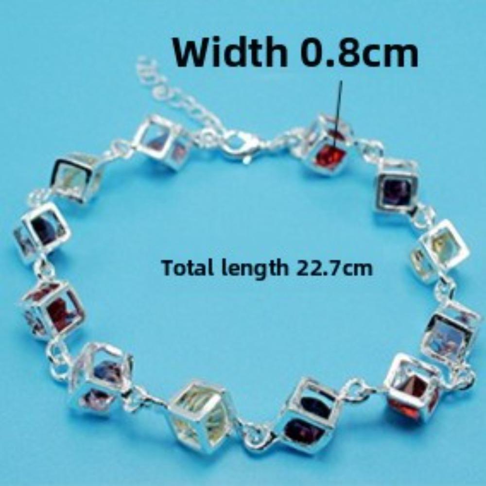 Versilbertes Kupfer-Quadratarmband mit weißen und bunten Diamanten Eleganter Schmuck für Frauen