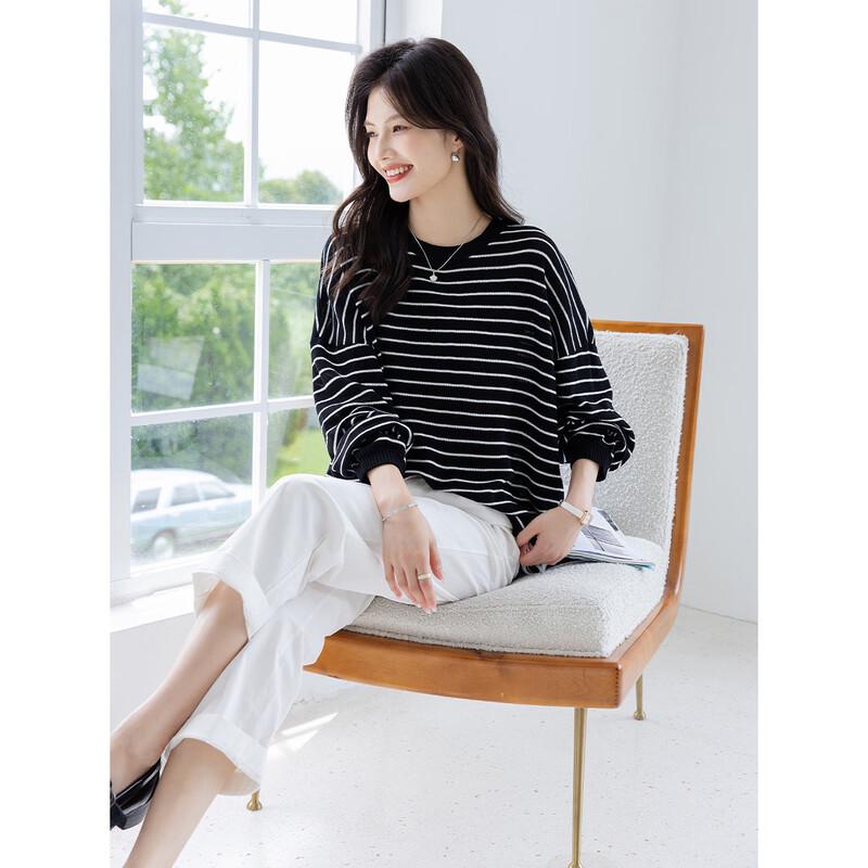 Mokana Women's Loose Fit Striped Long-Sleeve Knit Top