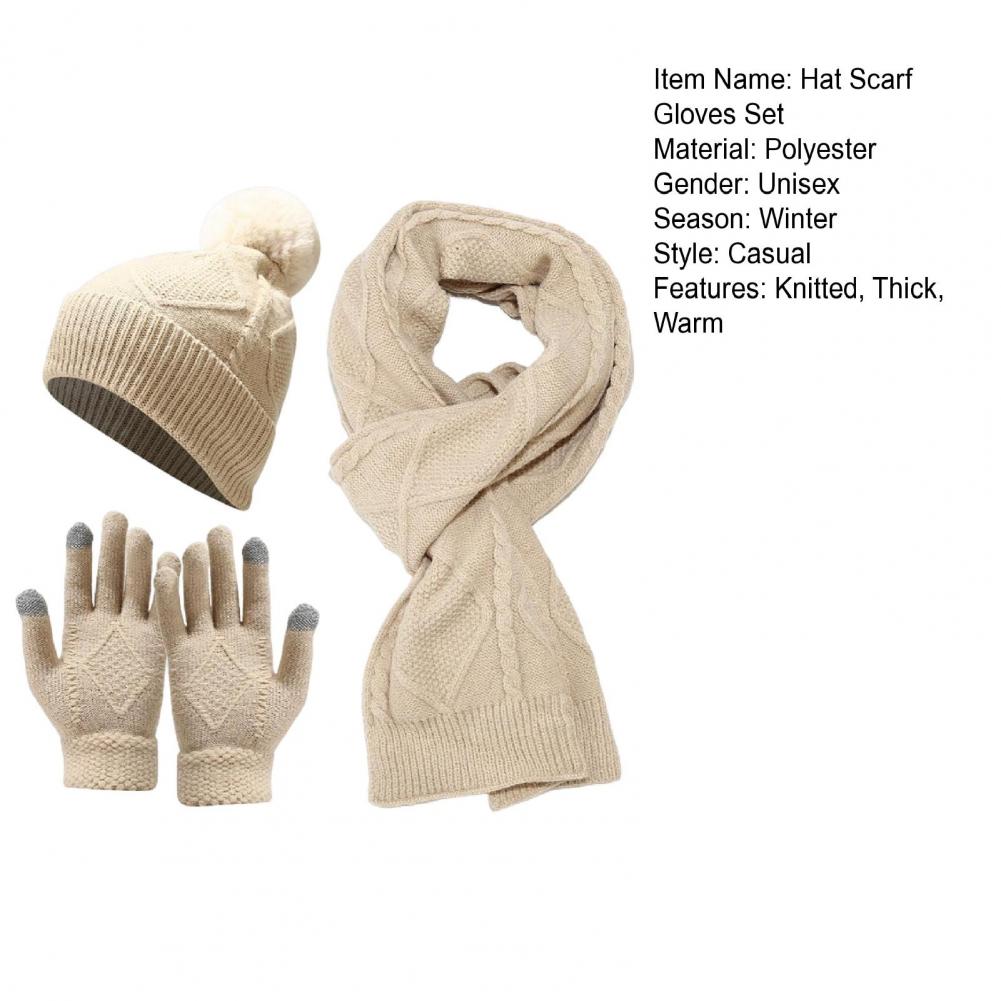 3 Pcs/Set Men Winter Hat Scarf Gloves Set Thick Knitted Warm Elastic Ear Five Fingers Windproof Winter Outdoor Cyclin