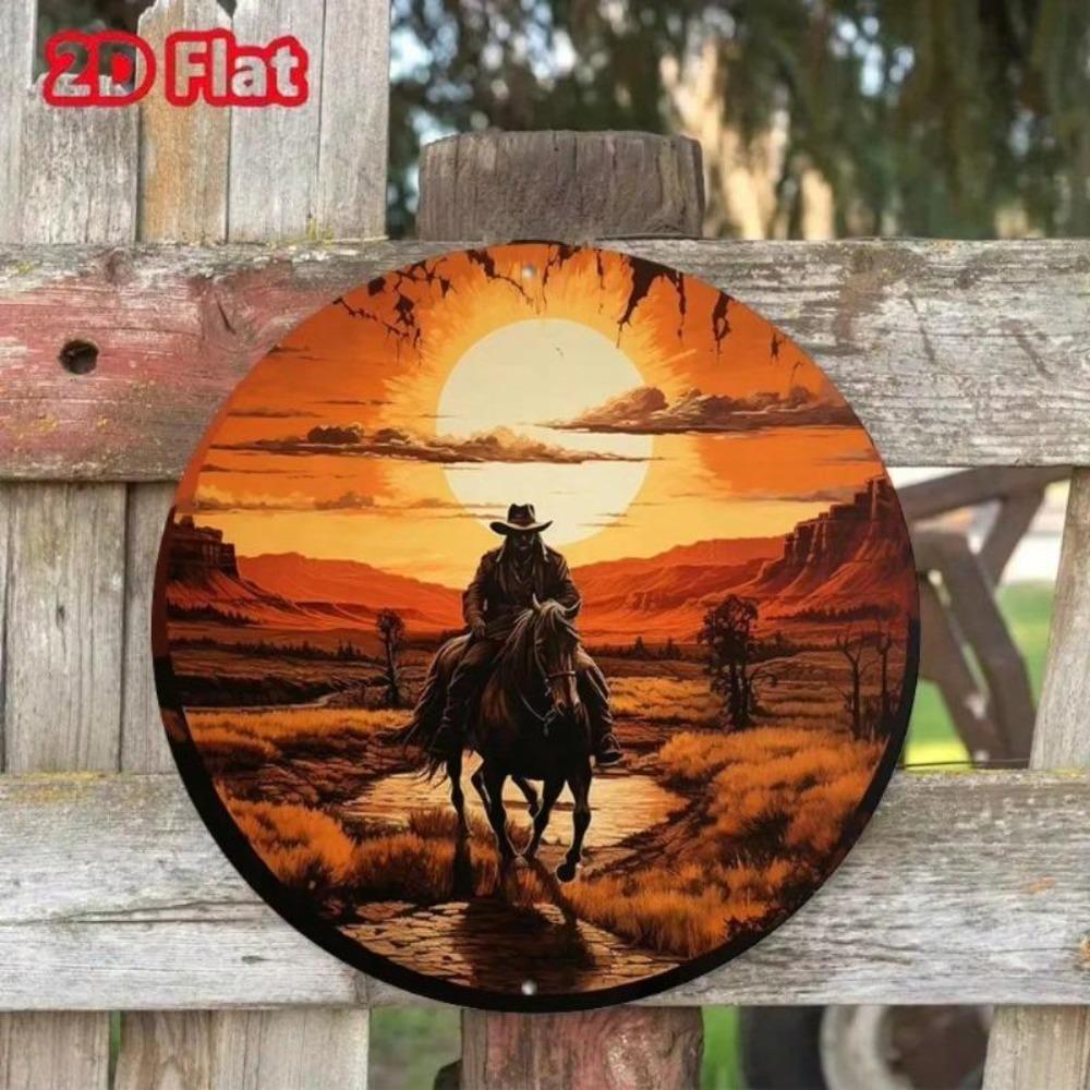 Metal Tin Sign Cowboy Sunset Wall Art Home Bar Cafe Decor