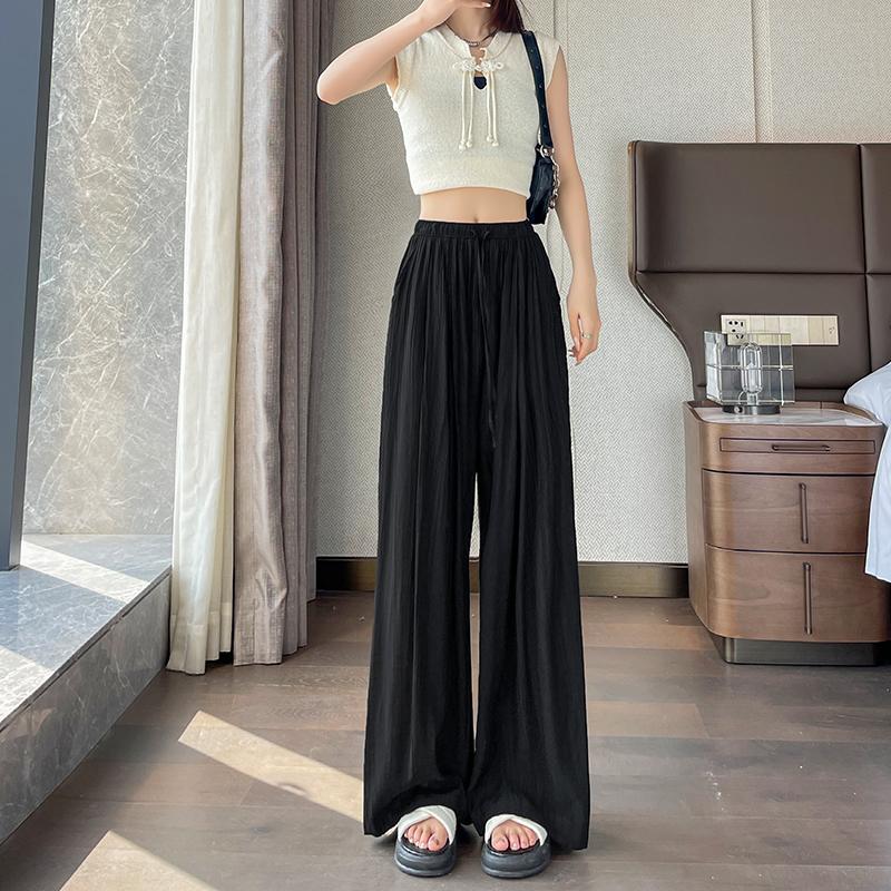 Fashion Solid Loose Wide Leg Pants Women Summer Thin Vintage Straight Casual Trousers Women High Waist Elegant Office Lady Pants 24246