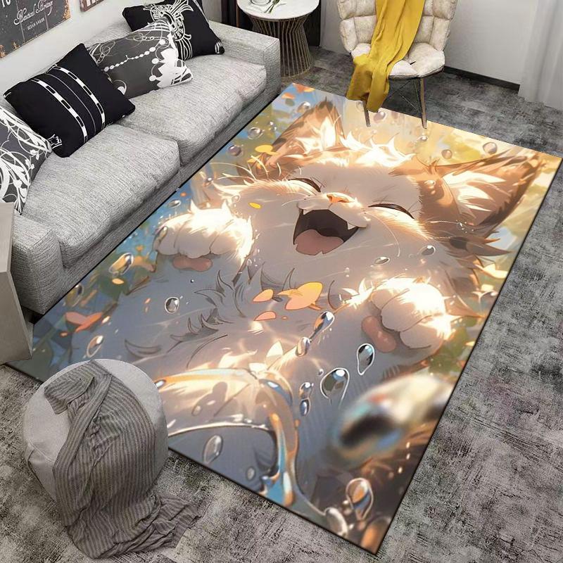 Cute Fluffy Cat Carpet with Playful Design and Bright Colors Suitable for use as an anti-slip for living room bedroom sofas