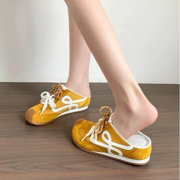 Genuine leather ~ 7cm small person inner height toe half slippers women wear casual sports sandals without heels and training shoes
