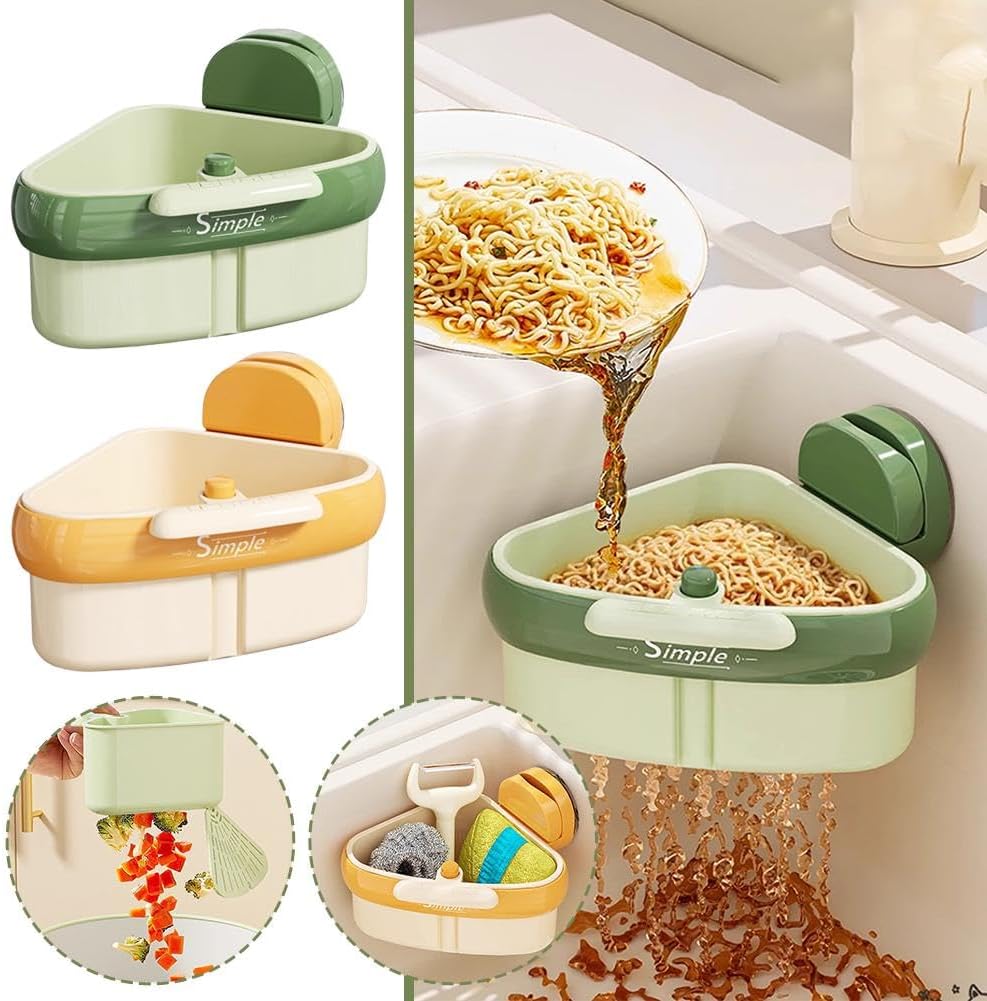 Sink Strainer Basket, New Upgraded Suction Cup Press Sink Drainer Basket,Automatic Dumping Sink Strainer Basket,Faucet Sponge Storage Rack,Corner Sink