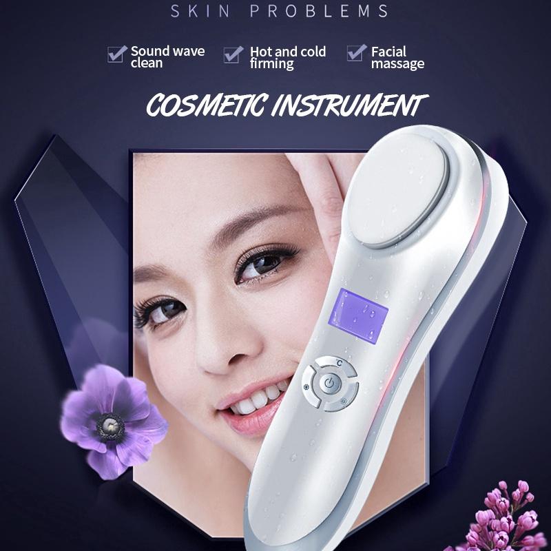 Ultrasonic Vibration Beauty Machine Cold Hot Massage Therapy Facial Massage Face Lift Cosmetic Instrument Skin Firming