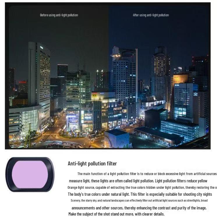 DJI Pocket 3 Filter Set: Wide-Angle, UV, Black Soft, ND Dimming, Light Transmission, and Brightness Adjustable Filters.