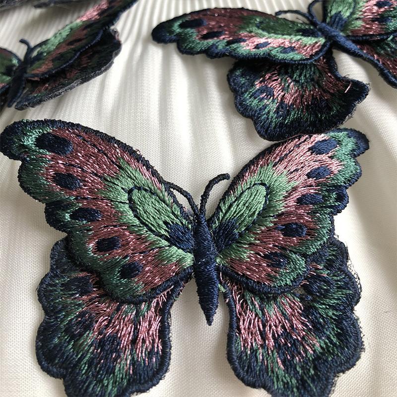 5Pcs Colorful Butterfly Fabric Applique Embroidery Patches 8x5.8cm Sew-On Stickers for DIY Sewing Hanfu Dress Clothing Patch