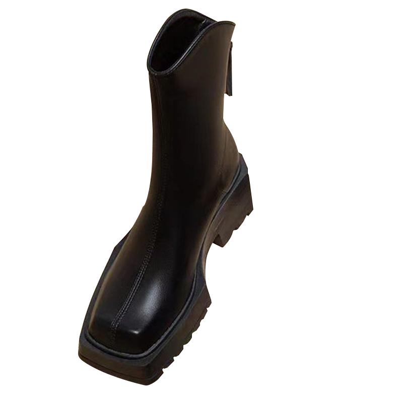 Women's Shoes Mid Heel Pumps Mid-Calf Boots Fashion Chelsea Boots Autumn and Winter Thick Soled Square Toe Short Boots