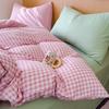 Ins Korean Style Pink Plaid Bedding Set 2025 New No Filling Warm Twin Full Queen Size Girls Bed Sheet Set With Pillowcases