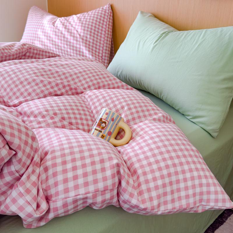 Ins Korean Style Pink Plaid Bedding Set 2025 New No Filling Warm Twin Full Queen Size Girls Bed Sheet Set With Pillowcases