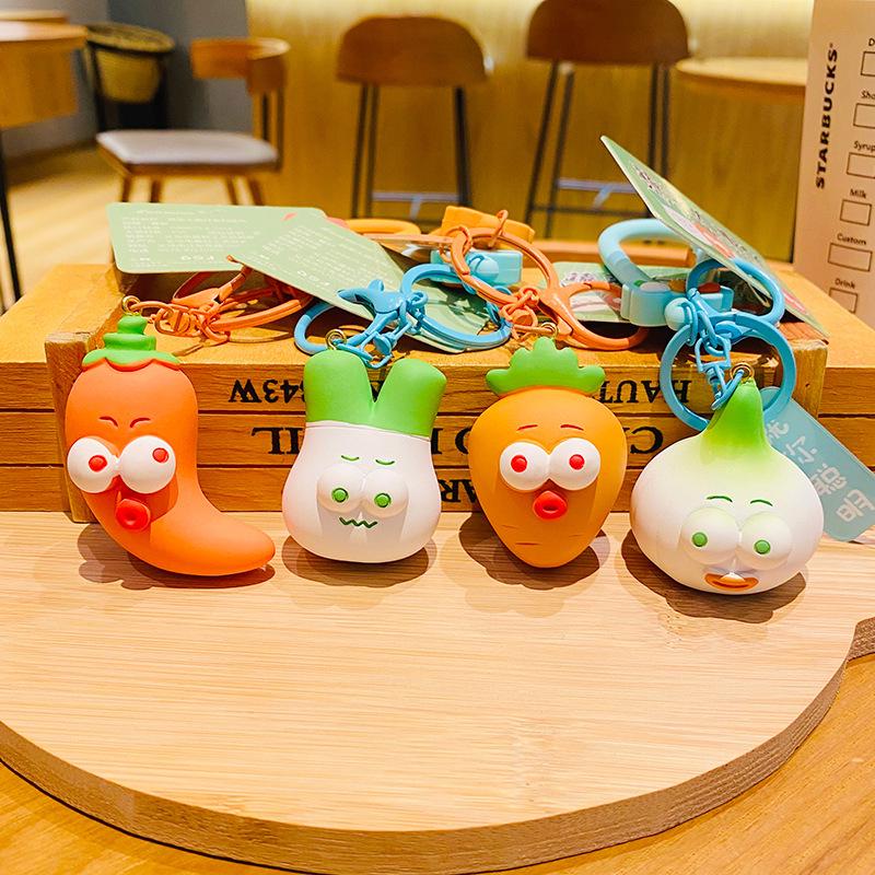 Chaveiro de Vegetal Fofo de Desenho Animado com Olhos Grandes - Pingente para Mochila e Presente Divertido para Casal