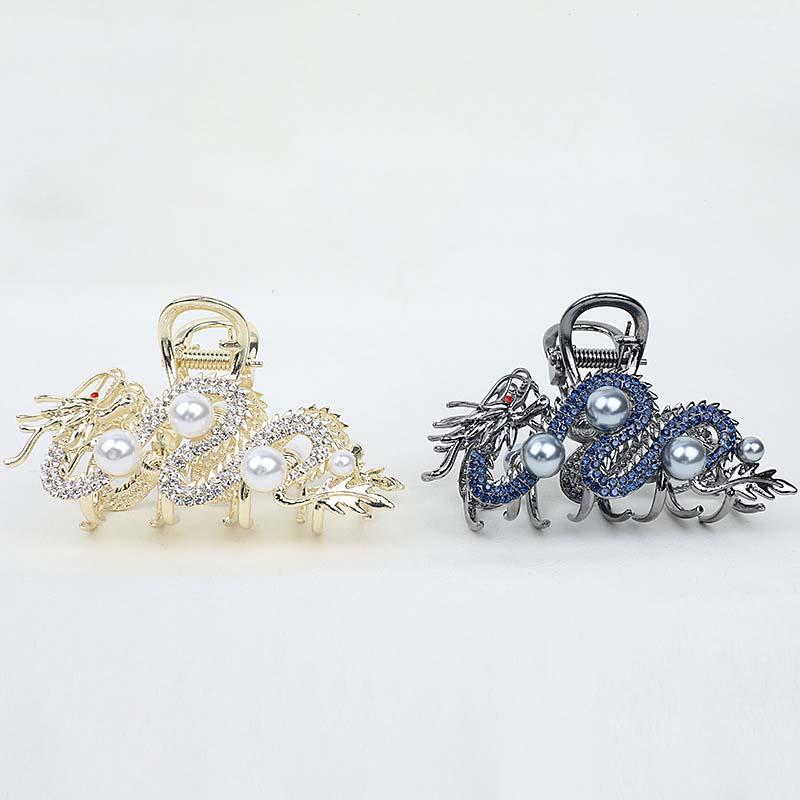 Modrá dračí sponka do vlasů s perlovou vlasovou sponou Ženy Jednoduchá zodiakální vlasová spona Kovová sponka ze slitiny Žraločí klip Módní vlasové doplňky