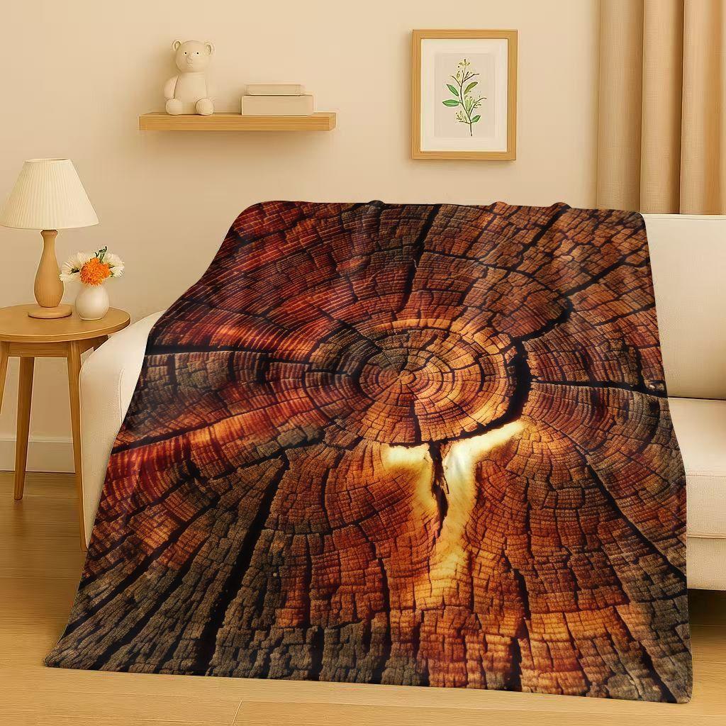 Retro Wood Grain Tree Growth Ring Brown Gray Flannel Blanket,Ultra Soft Plush Throw for Home Bedroom Bed Sofa Cover Gift Kid