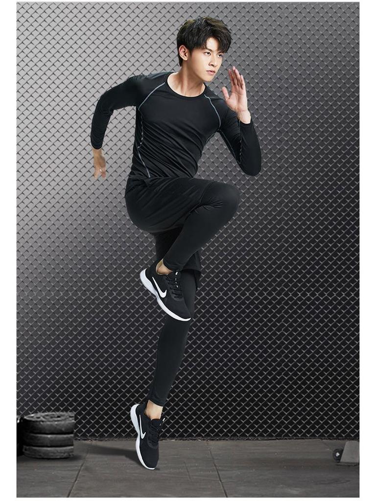 Men's Plus Velvet Quick-Dry High-Elastic Training and Running Set: Autumn/Winter Warm Fitness Tights and Base Layer.