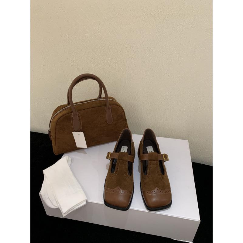 

Retro T-buckle with Mary Jane shoes for women 2025 autumn new square head thick heel ballet single shoes for women 39 светло-коричневого