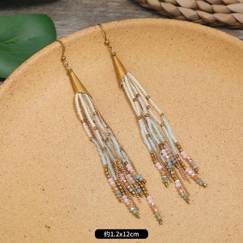 Hand-woven Bohemian Earrings Retro Personality Vacation Long Fringed Temperament Earrings Women