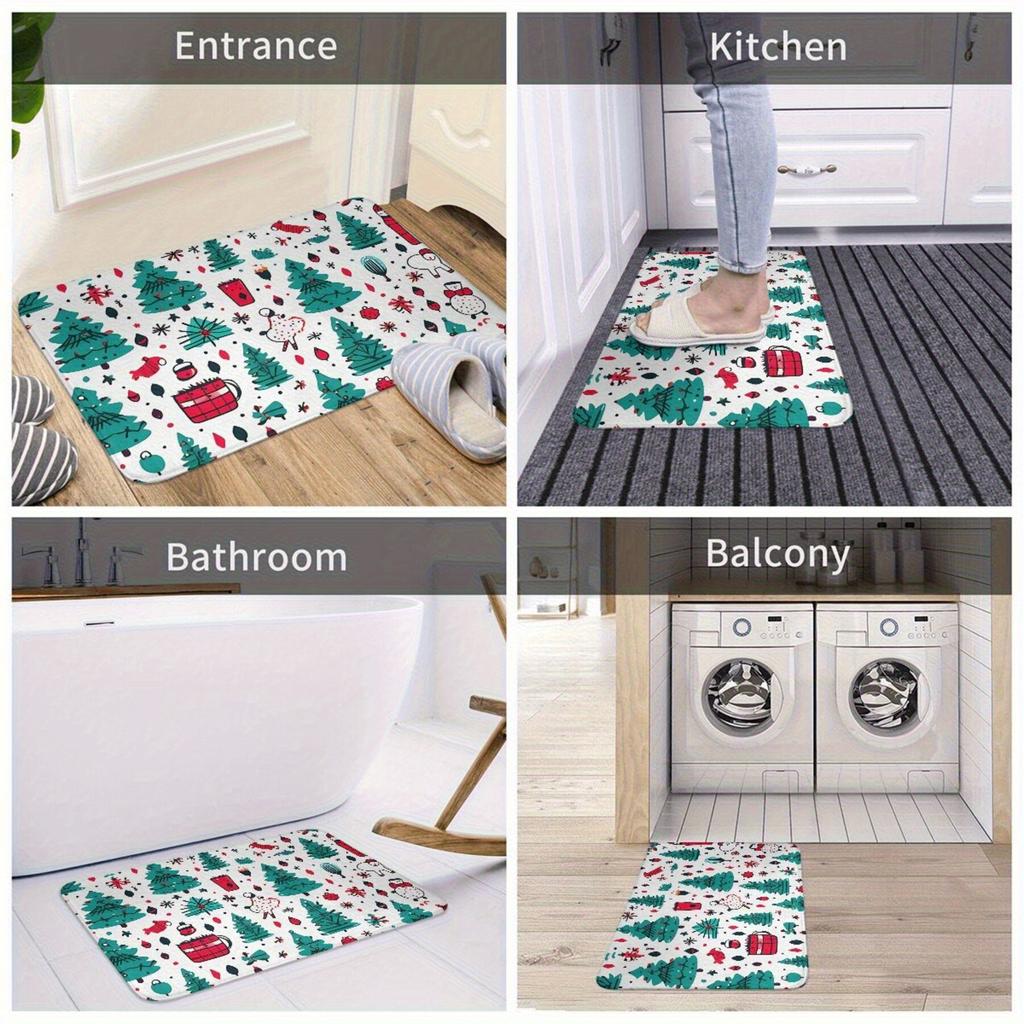 Christmas Joy Non-Slip Doormat- Festive Bell Pattern, Machine Washable Polyester Carpet, Home Decoration
