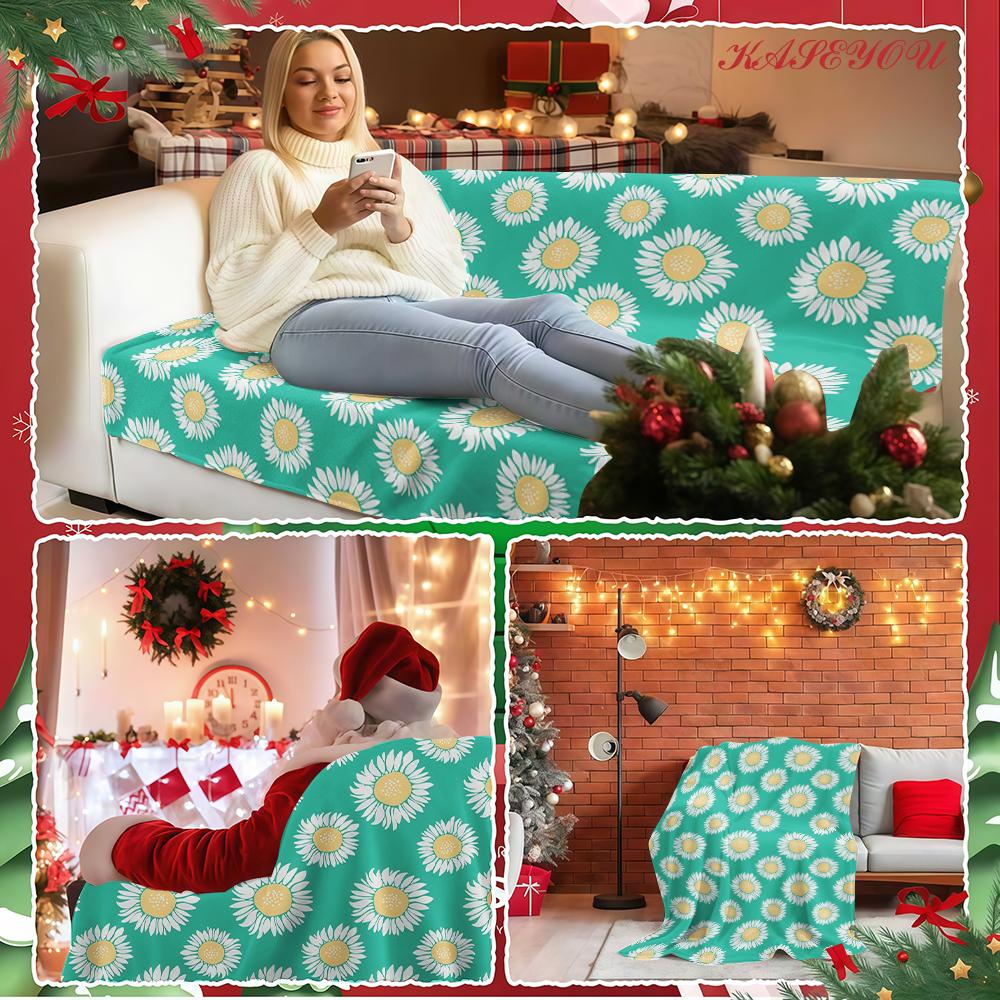 Turquoise Floral Print Premium Thanksgiving Microfiber Fuzzy Blanket Perfect For Family Gatherings Holiday Movie Nights