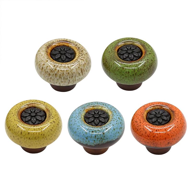 Wardrobe Door Small Handle Retro Cabinet Leopard Print Glass Handle Circular Single Hole Handle Home Decoration