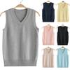 Japanese School Style V-Neck Vest Sweater for Women - Solid Knitwear for Autumn and Winter