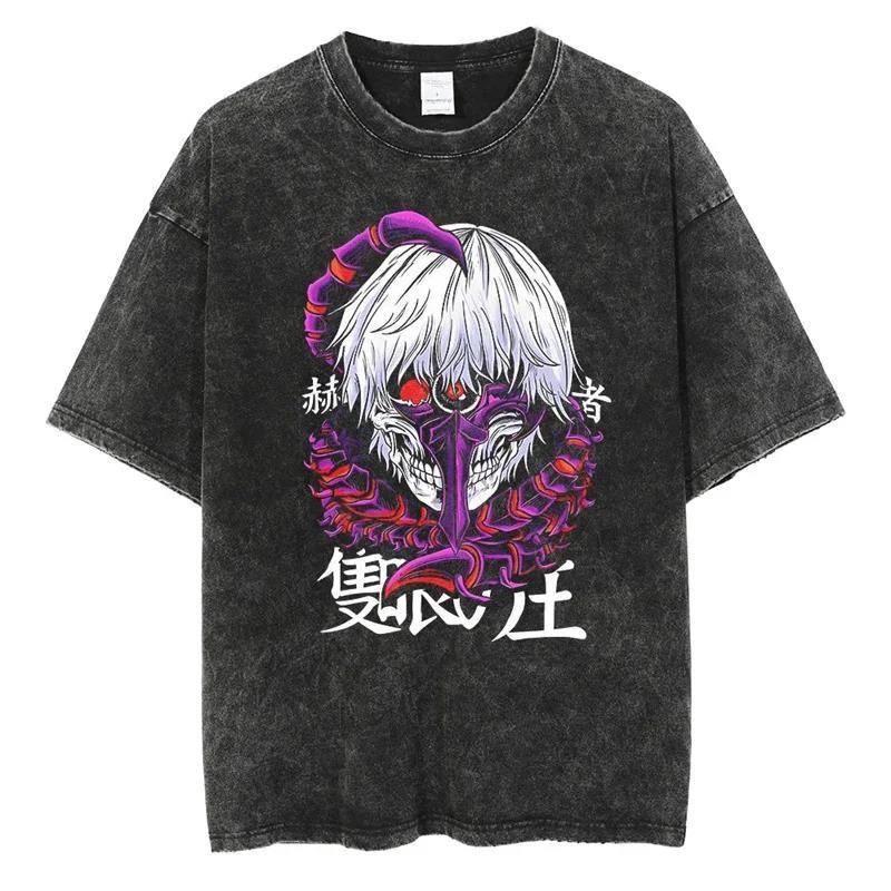 Horké Anime Tokyo Ghoul Grafické Prané Tričko s Pavoučí Lilií Pánské Vintage Trička Y2k Bavlněné Tričko Harajuku Pánské Ležérní Topy