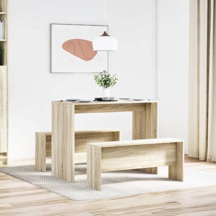 VidaXL Ensemble table à manger et bancs 3 pcs bois d'ingénierie, ensemble de table à manger, table à manger avec bancs, 855532