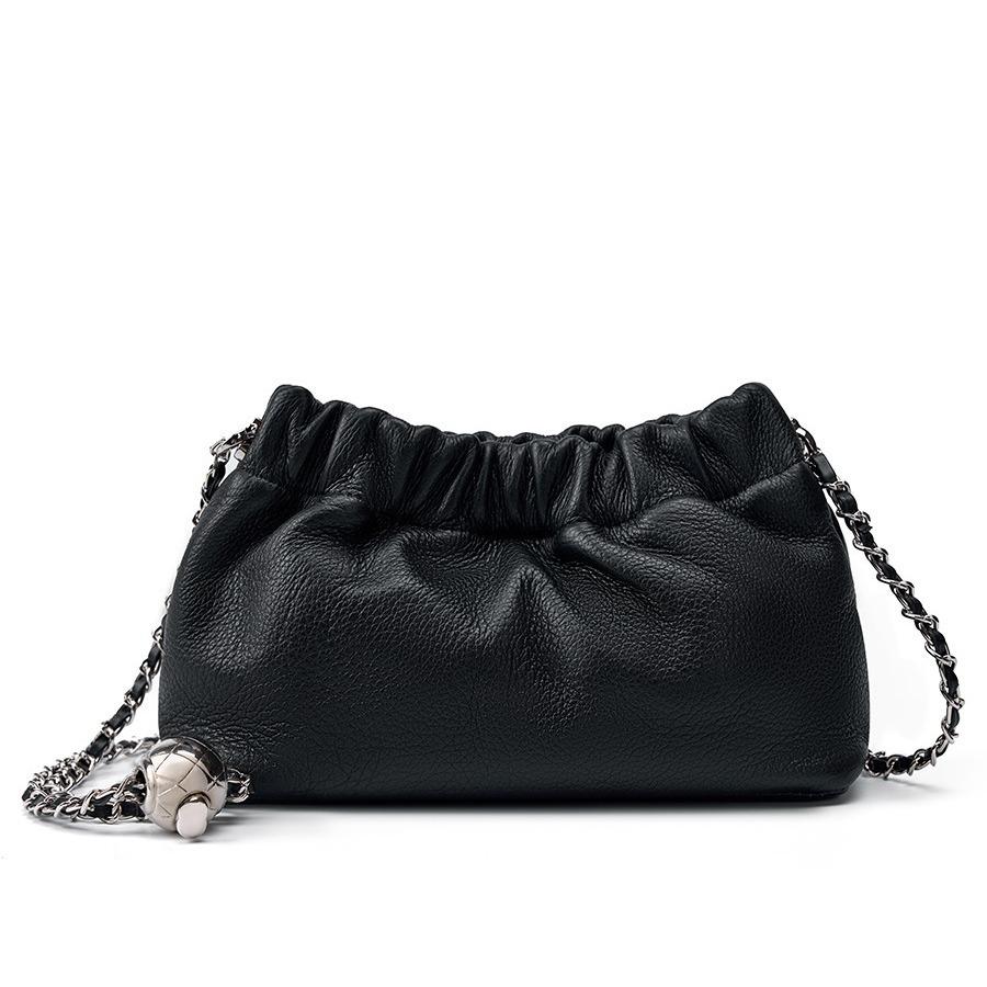 Folded Cloud Bag, New Underarm Chain Bag, Cowhide Shoulder Messenger Bag, Golden Ball Bag.