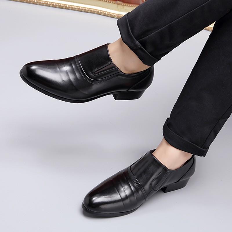 Mens Black Genuine Leather Dress Shoes Pointed Toe Slip-On Formal Business Shoe Office Wedding