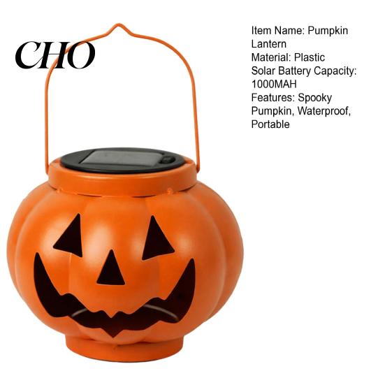 Halloween Outdoor Decorations Solar Pumpkin Lanterns, Waterproof Light, Spooky Festive Patio Hanging Decor Orange Lantern for Yard Garden Porch