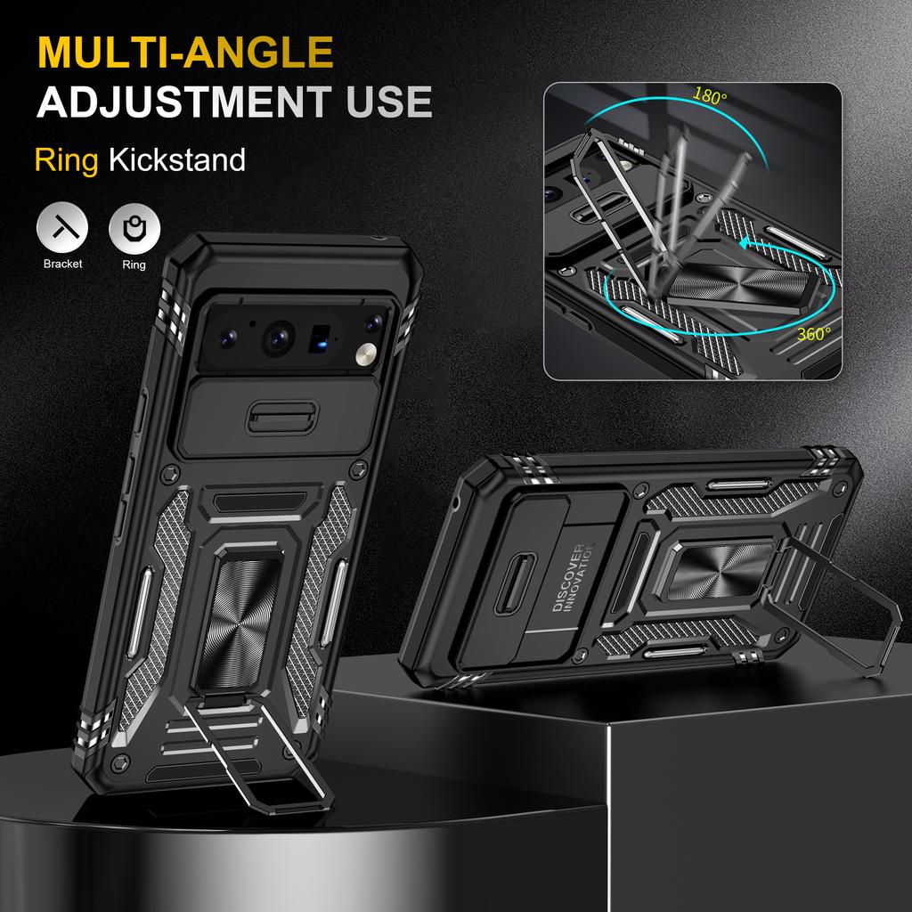 For Google Pixel 8 Pro Armor Series Kickstand Phone Case Slide Camera Protection PC+TPU Cover