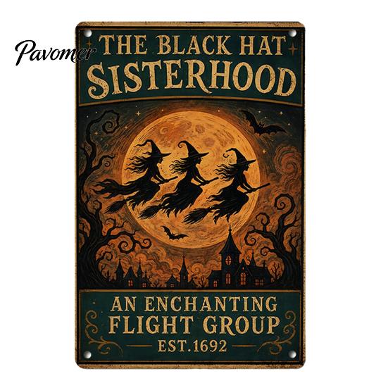 Retro Halloween Decor Wall Sign, Pumpkin Ghost Bathroom Metal Party Ornaments Art Witch Cat Festival Sign for Bar Home Room Vintage Signs
