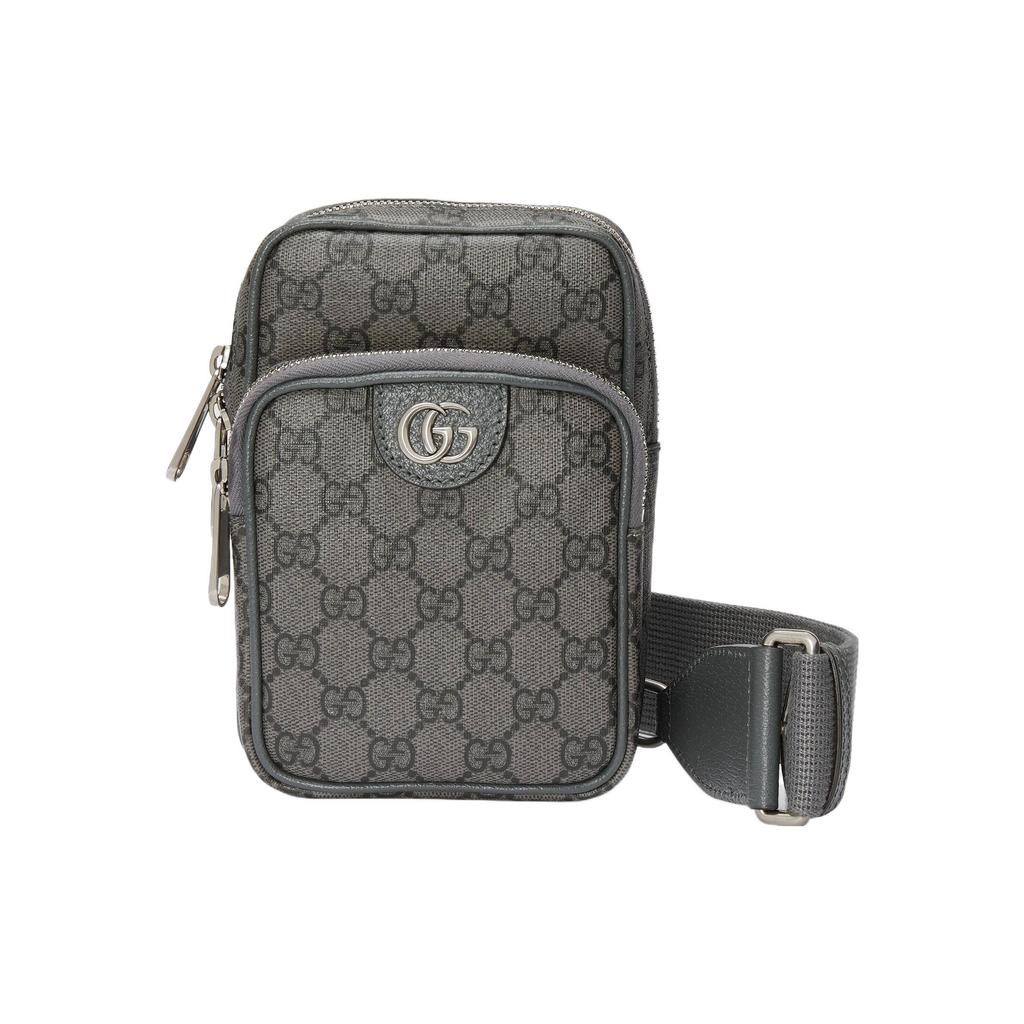 Gucci Borsa a Spalla Piccola in Tela con Logo Doppia G Ophidia Uomo Borsa a Spalla Grigio Nero 752565-UULHK-8576