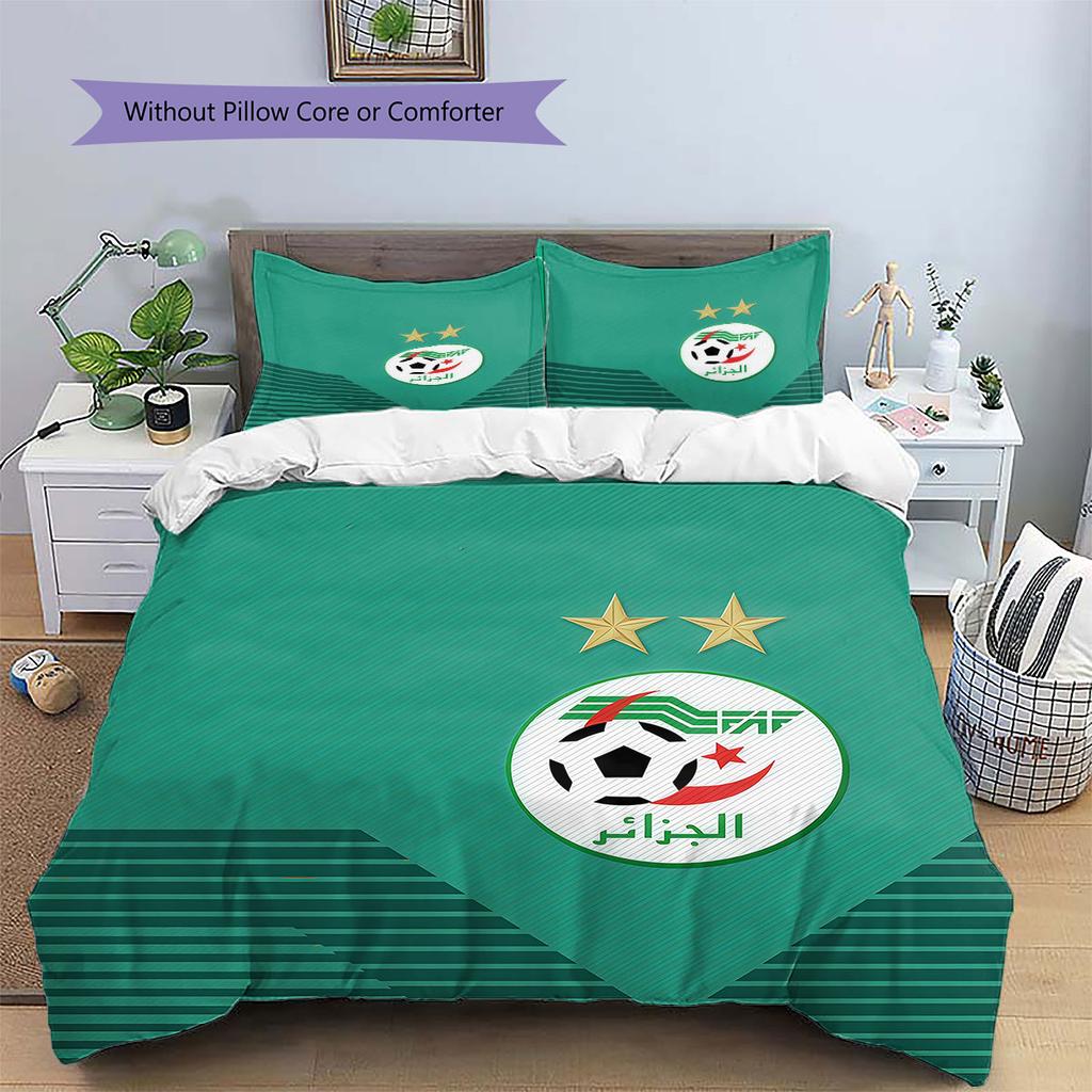 Algeria National Football Team Pattern Bedding,Quilt Set Quilt Cover Pillowcase Home Birthday Gift(1 * duvet cover + 2 * pillowcase, without core)