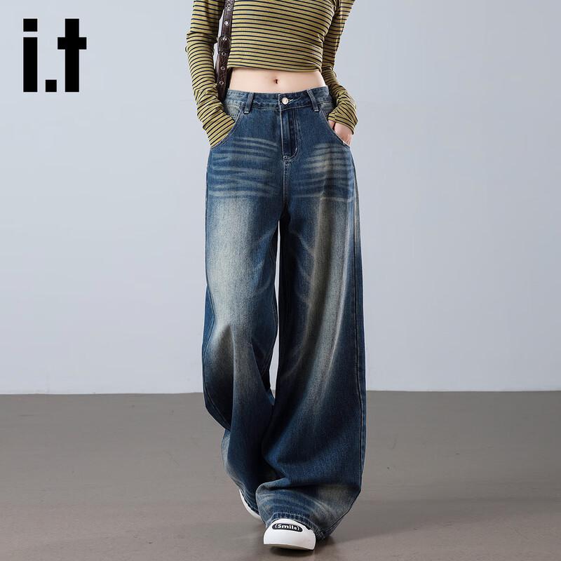 

izzue it Женские джинсы с высокой посадкой, свободные, прямые, широкие штанины L