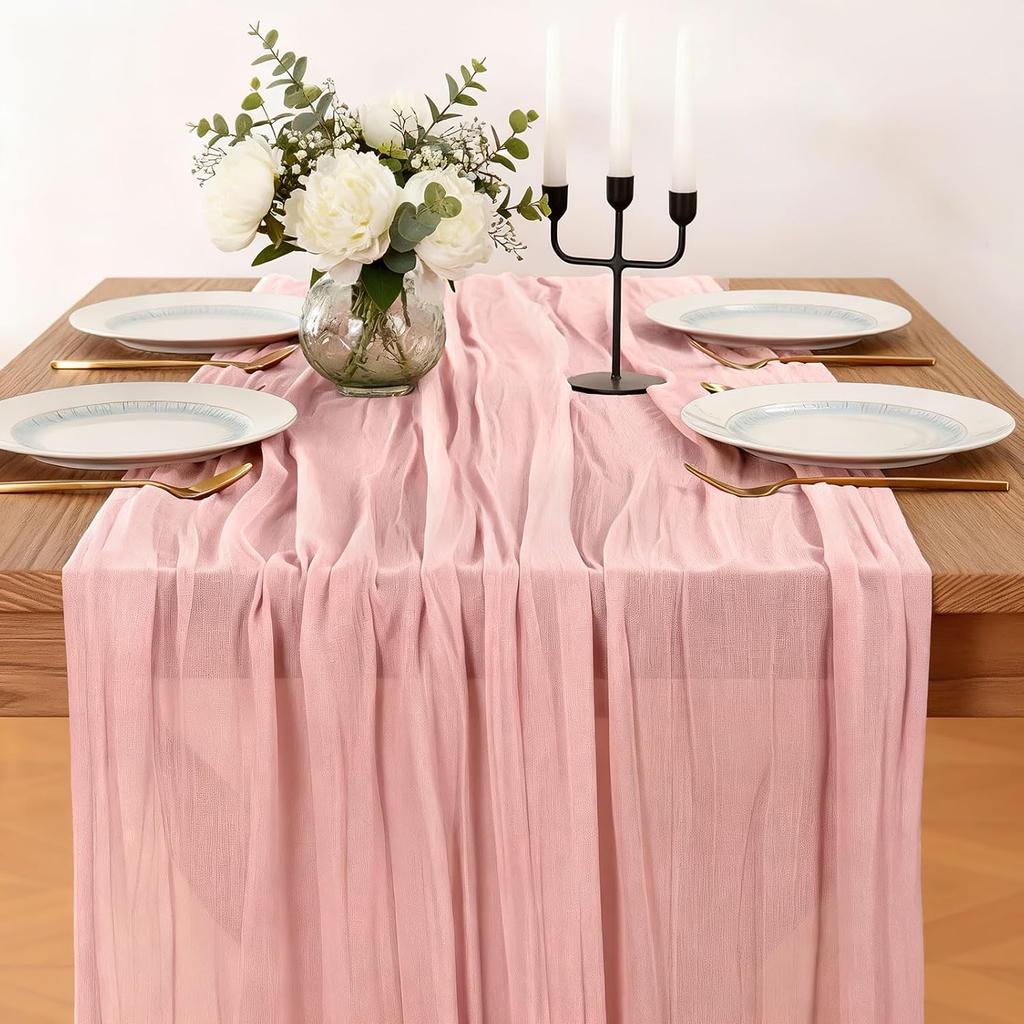 Dusty Pink Cheesecloth Table Runner, 10 FT Boho Rustic Cheese Cloth Gauze, 35x120 Inches Centerpieces Decor for Wedding Spring Easter Baby Bridal