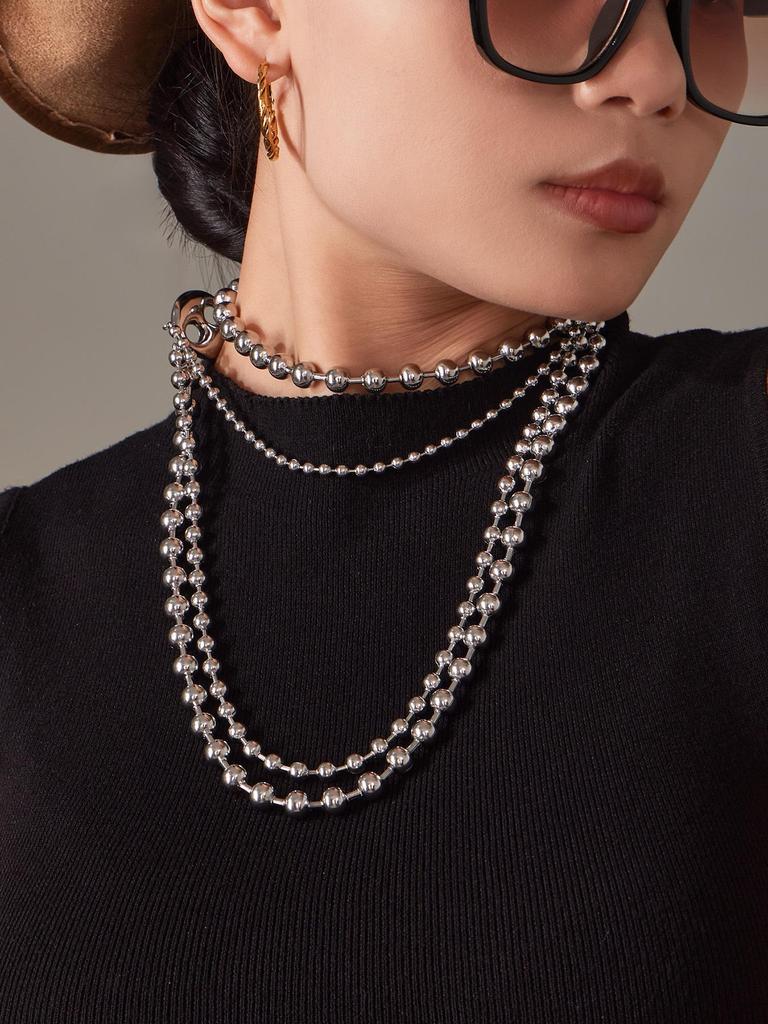 Qiong Yao Multi-layer Color Block Beaded Necklace, Long European Style, Bold Runway Stainless Steel Design.